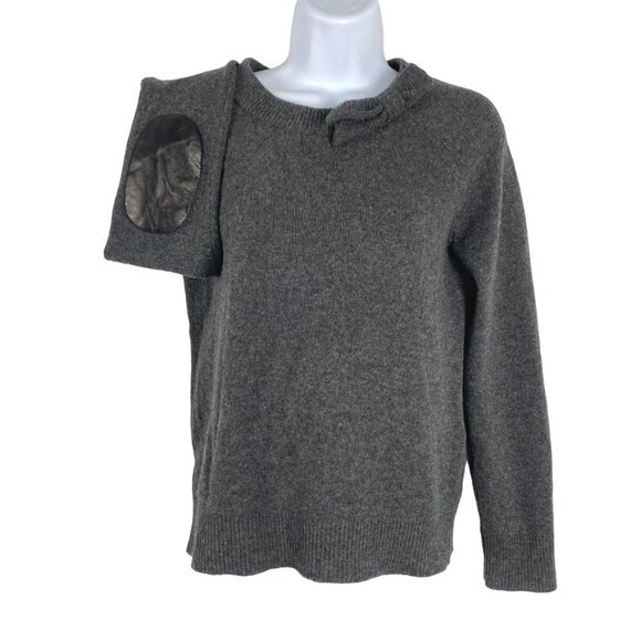 Kate Spade Sweater Bow‎ Wool Gray Black Sheep Leather Elbow Patch Women's XS - Picture 1 of 8